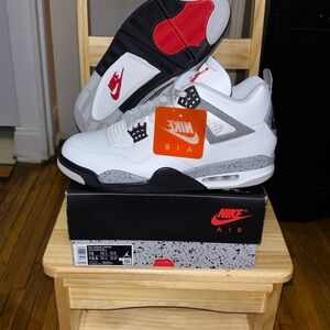 Nike Air Jordan 1 retro cement 4’s White and Black Sneakers with Red Accents